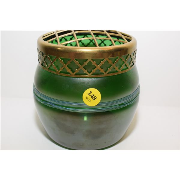 RARE Antique Kralik Bohemian Czech Art Nouveau Iridescent Vase w/ Flower Frog