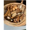 Image 1 : Wooden block toys, pull toys, and wicker basket
