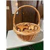 Image 3 : Wooden block toys, pull toys, and wicker basket