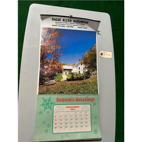 1984 and 1986 wall calendars, complete, Hague Hardware and Tim’s Auto Repair