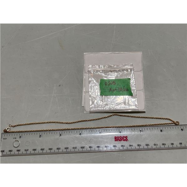 10k gold rope chain, 18” long, marked “Canada R & B 10K” weighs 1.6 g.