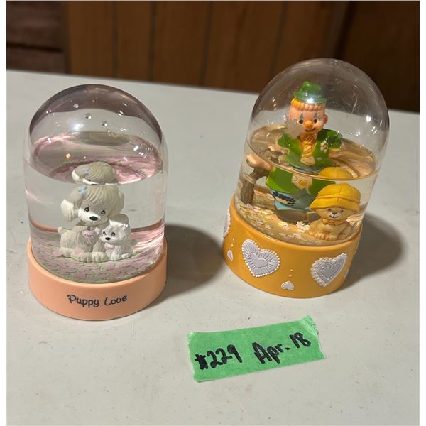 Puppy Love and clown with puppy flower globe ornaments