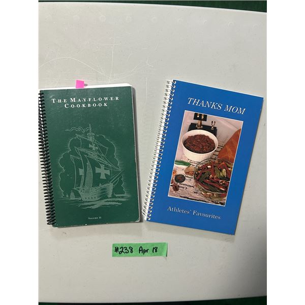 Mayflower Cookbook (includes jellied moose nose recipe), and Thanks Mom cookbook with recipes from 1