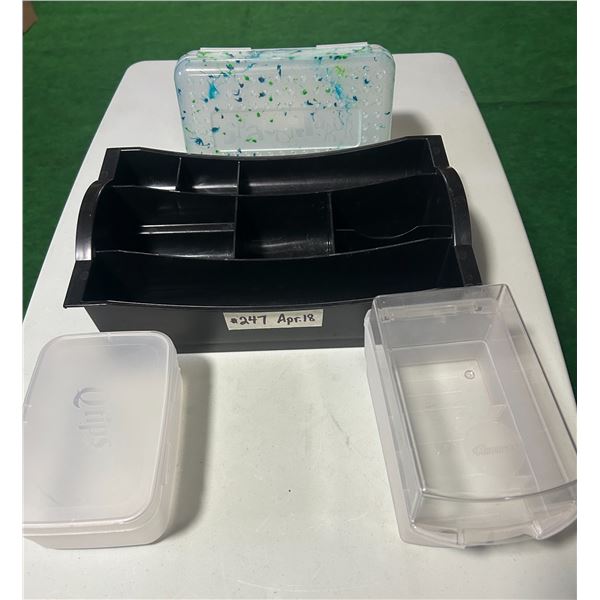 Miscellaneous storage boxes and organizer (organizer is 13”w x 8”d x 4”h)