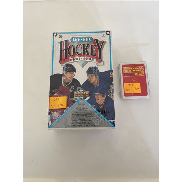 Sealed box of 91-92 upper deck hockey cards- french edition and case of 90-91 central red army cards