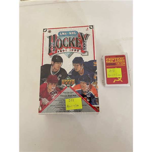 Sealed box of 91-92 upper deck hockey cards- english edition and case of 90-91 central red army card
