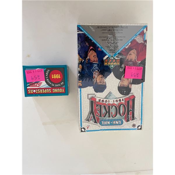 Sealed box of  1991-92 upper deck hockey cards- french edition and box of 40 nhl young superstars 19