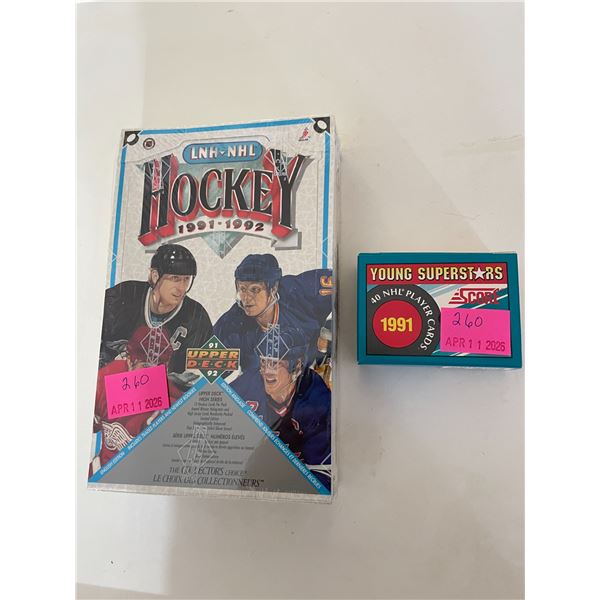 Sealed box of 1991-92 upper deck hockey cards english edition and box of 40 nhl young superstars 199