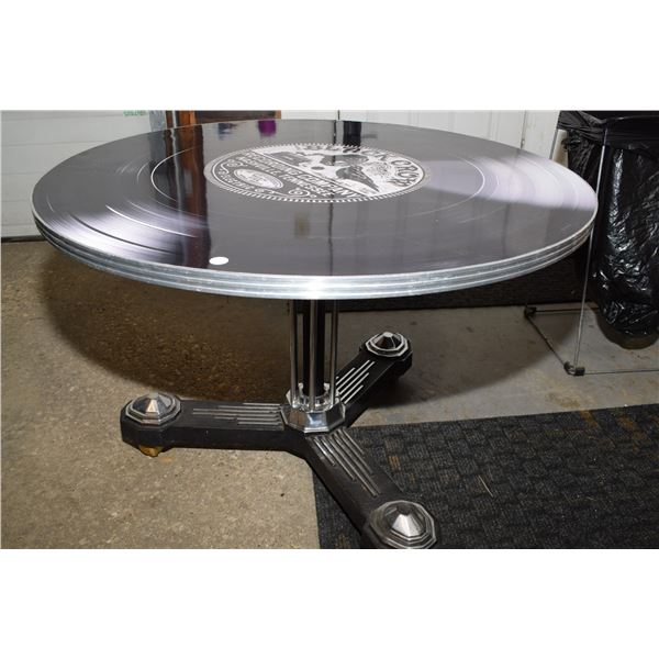 Cool Vinyl Record Styled Art Deco 34” Table w/ Metal Base