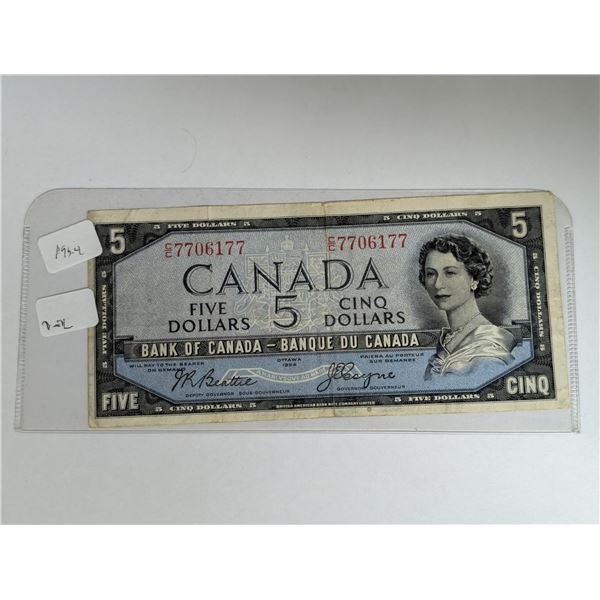 Canadian 1954 Devils Face 5 Dollar Bill 7706177