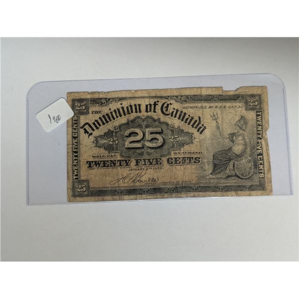 Canadian 1900 Dominion Of Canada 25 Cents Shinplaster
