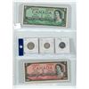Image 1 : Canadian 1954 Bill and Coin set (1 and 2 Dollar) (25, 10, 5 Cents)