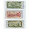 Image 2 : (3) Canadian 1954 Bills (1, 2, and 20 Dollar Bills)