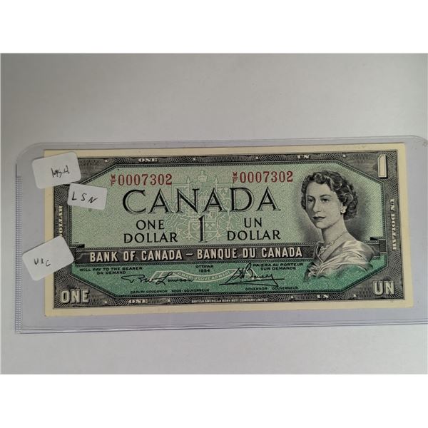 Canadian 1954 1 Dollar Bill MS-4 LSN U/C 0007302