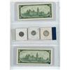 Image 2 : (2) Canadian 1967 1 Dollar Bills w/ 1967 Canadian 25, 10, and 5 Cent Coins (Fish, Bunny, and Bobcat)