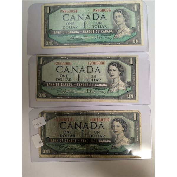(3) Canadian 1954 1 Dollar Bills 8950034/2005000/0449191