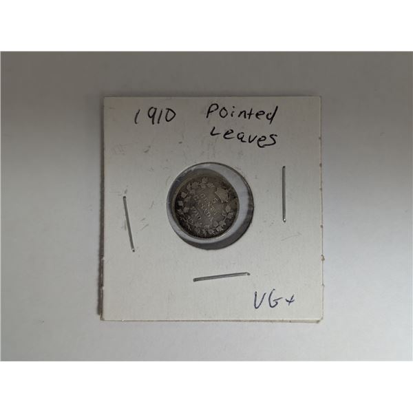1910 Pointed Leaves VG+ 5 Cent Coin