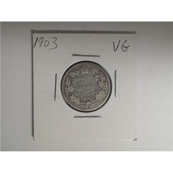1903 VG Canadian 25 Cent Coin