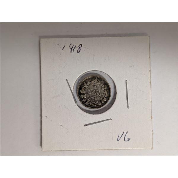 1918 VG Canadian 5 Cent Coin