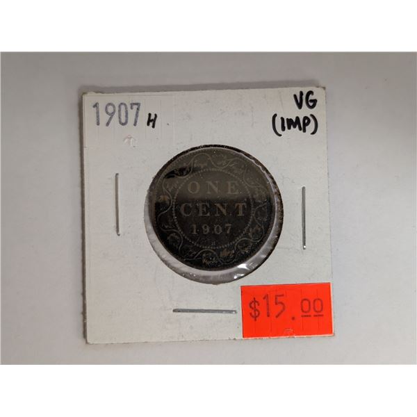 1907 H VG (IMP) Canadian 1 Cent Coin