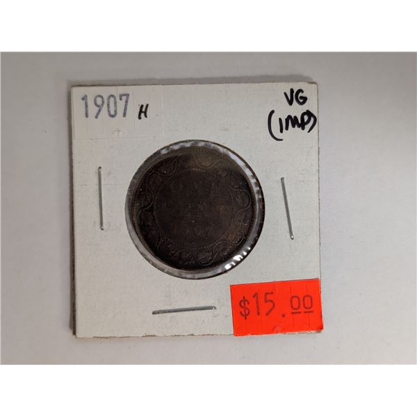 1907 H VG (IMP) Canadian 1 Cent Coin