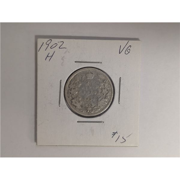 1902 H VG Canadian 25 Cent Coin