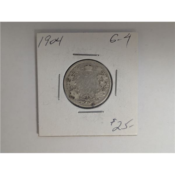 1904 G-4 Canadian 25 Cent Coin
