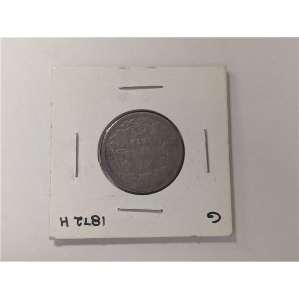 1872 H G Canadian 25 Cent Coin