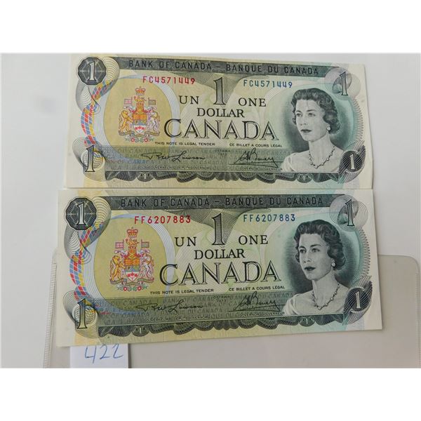 2-1973 2 LETTER PREFIX ONE DOLLAR BILLS BRILLIANT COLOUR