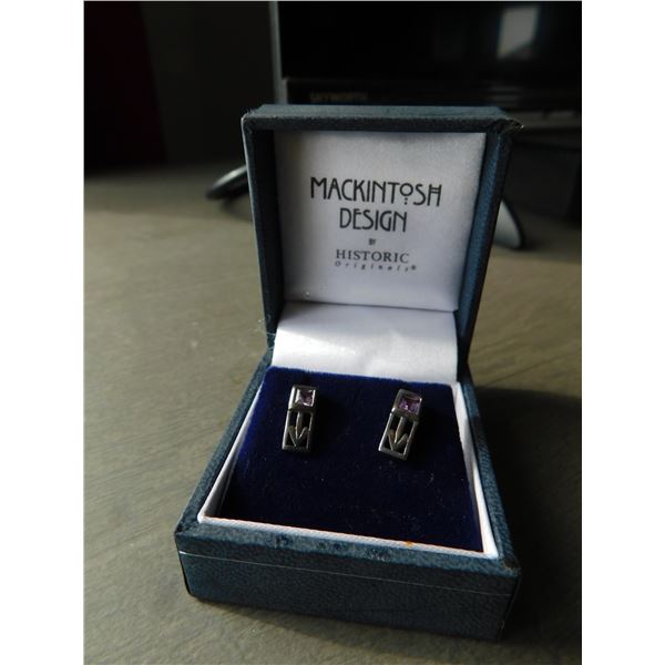 CHARLES MACKINTOSH DESIGN AMETHYST TULIP EARINGS STERLING