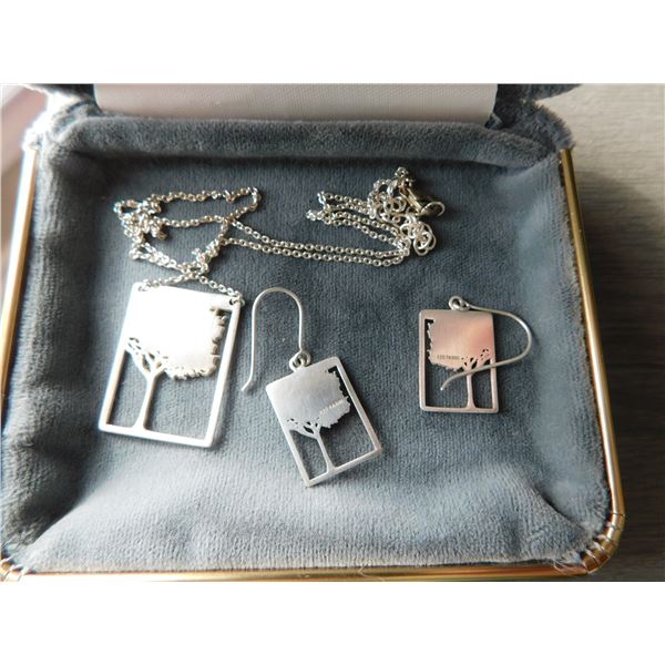 TASHI 925 SILVER TREE DESIGN MINIMALIST EARINGS AND NECKLACE 8.8g