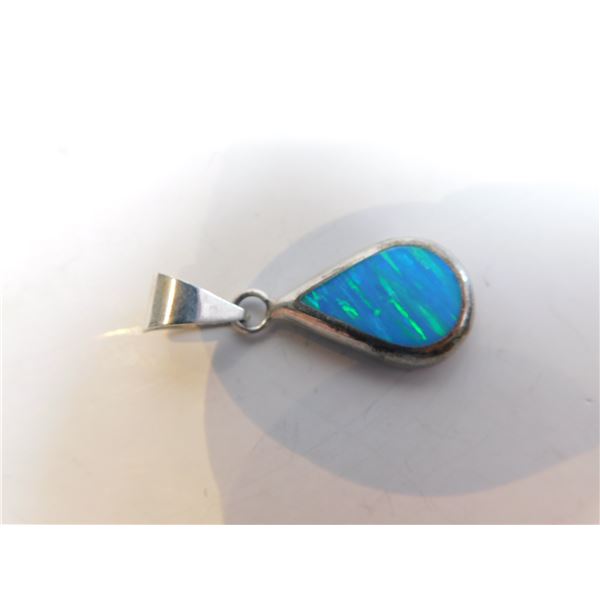 SILVER TONE FIRE OPAL PENDANT MARKED MEXICO