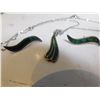 Image 3 : T S 29 DESIGN 420 ARTEC PLATA MEXICO STERLING NECKLACE AND EARINGS INLAID MALACHITE