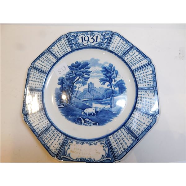 1931 FOR DEALER’S CALANDAR PLATE, SMOKEY LAKE ALBERTA