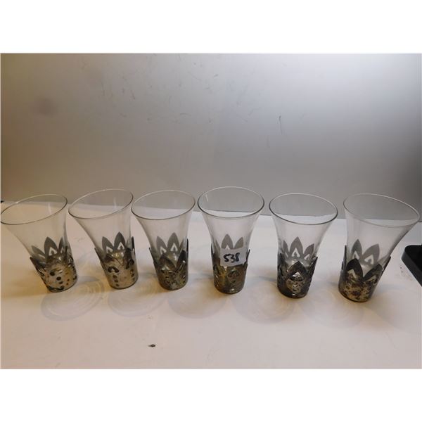 6-DUR-O-BOR SILVER CROWN CUFF, CORDIAL GLASSES, VINTAGE