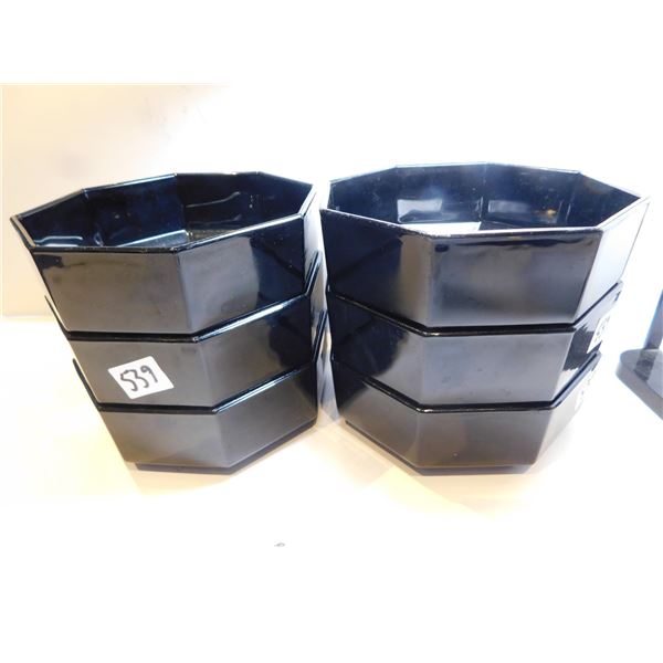 6-VINTAGE ARCOROC FRANCE OCTINE BLACK OCTAGON CEREAL BOWLS