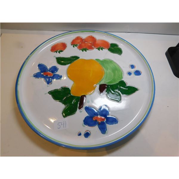 LARGE PORTUEGESE TERRA COTTA SERVING PLATTER, HIMARK FRUIT AND FLOWERS