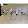 Image 1 : 4-RETIRED PIER 1 RED & GREEN SWIRL SWIPE WINE GLASSES, CRISS-CROSS STEM