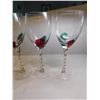 Image 3 : 4-RETIRED PIER 1 RED & GREEN SWIRL SWIPE WINE GLASSES, CRISS-CROSS STEM