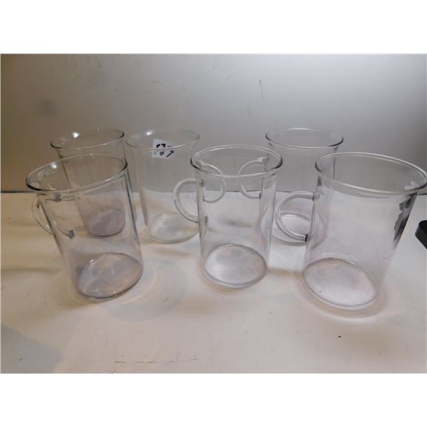 6-DELICATE CUPS WITH HANDLES 5 PURPLE HUE ONE CLEAR
