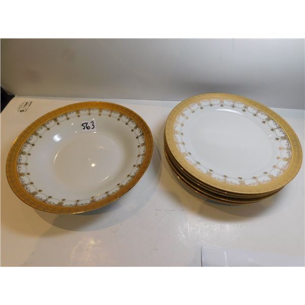 PEGASUS BOWL AND 5 PLATES