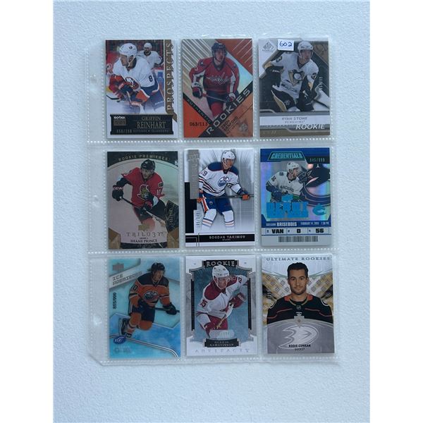Serial Numbered Rookie Cards - 1 Sheet (9 Hockey Cards)