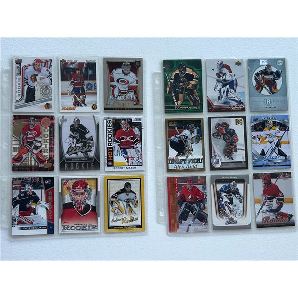 Assorted Rookie Goalie Cards - 2 Sheets (18 Hockey Cards)