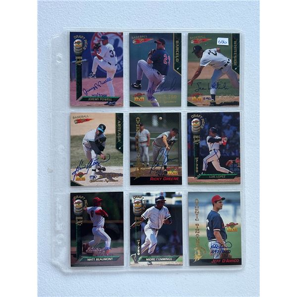 Autographed Baseball Cards - 1 Sheet (9 Baseball Cards)