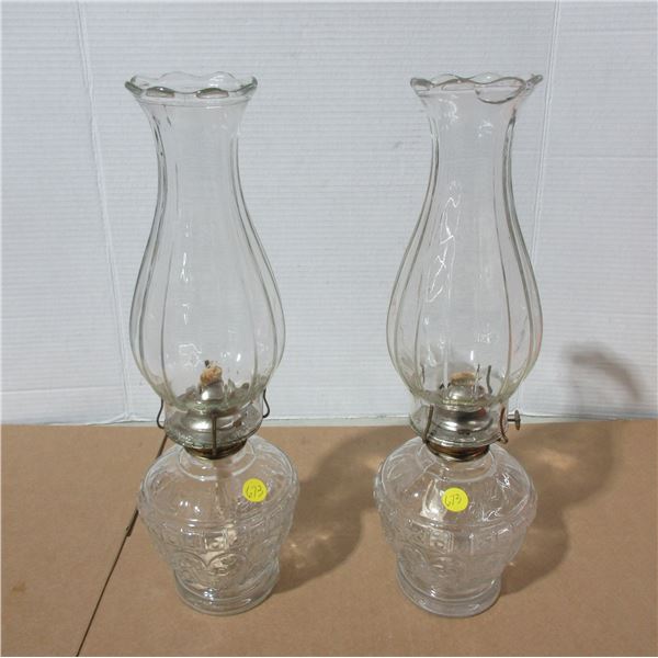(2) Vintage Oil Lamps with a J on bottom. (Crack/Chip On Lamp Shades)