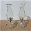 Image 1 : (2) Vintage Oil Lamps with a J on bottom. (Crack/Chip On Lamp Shades)