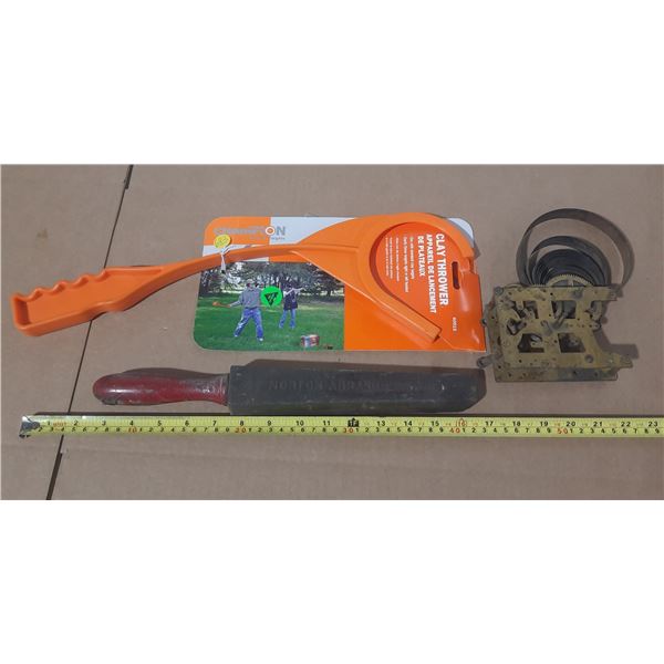 New Skeet Thrower Old Clock Part, Old Sharpener.