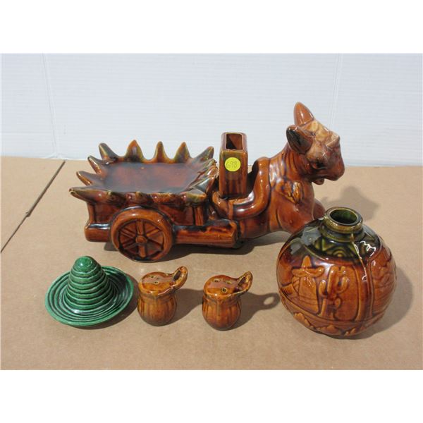 Donkey Cart with Salt and Pepper and "Pumpkin with Hat on Cart.