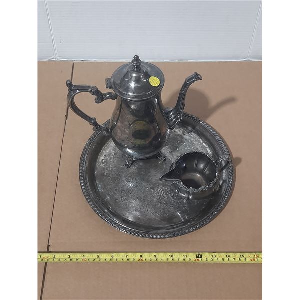 WM Rogers S.P Tea Pot, Creamer and Platter.