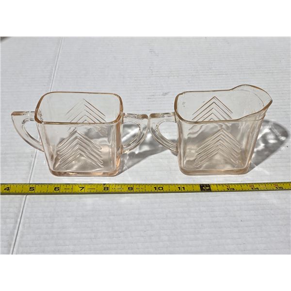 Pink chevron cream and sugar set